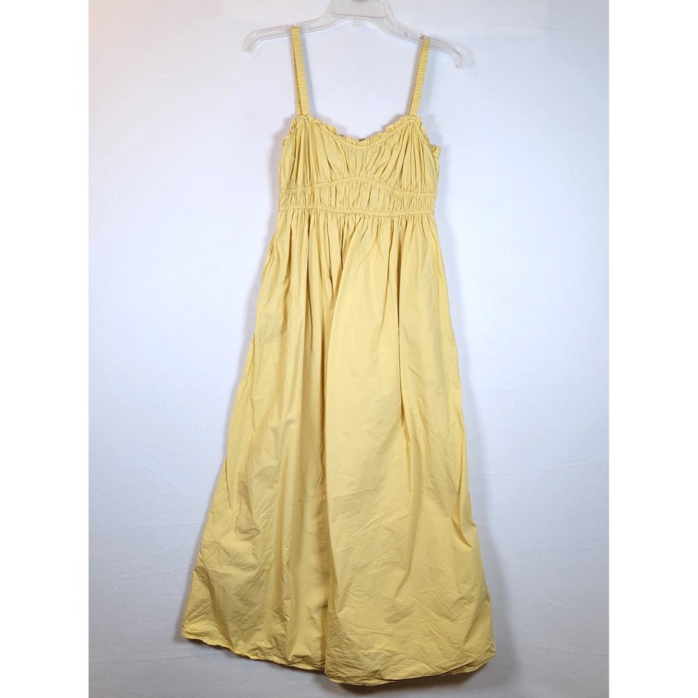 HUGO BOSS Dalza Yellow Smocked Maxi Dress Sundress Women Size 6 Resort Vacation